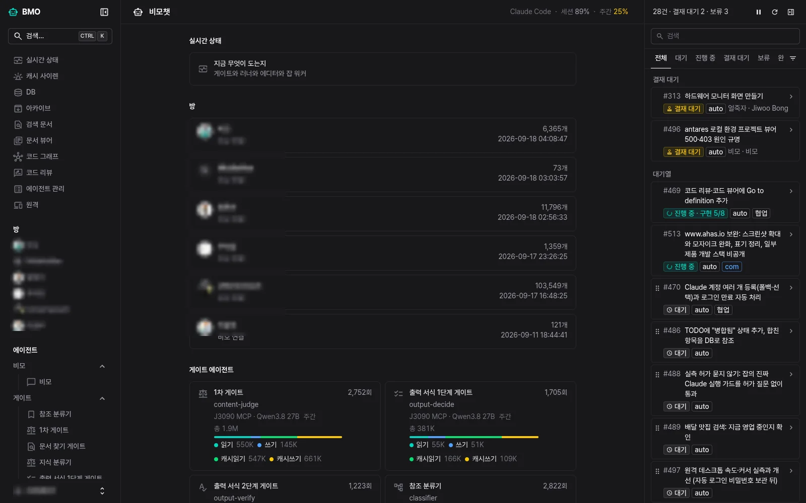 방과 게이트 에이전트, TODO 큐를 보여 주는 웹 콘솔